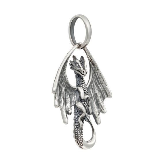 Дракон подвеска из серебра 925 пробы, вид спереди полубоком 1