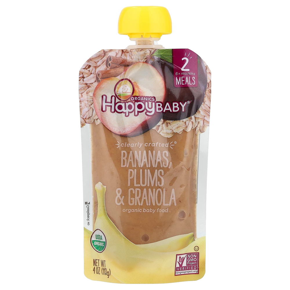 Happy Family Organics, Happy Baby®, органическое детское питание, от 6 месяцев, бананы, сливы и мюсли, 113 г (4 унции)