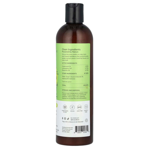 Kin+Kind, Средство от блох и клещей !, шампунь для собак и кошек на растительной основе, с лемонграссом, 354 мл (12 жидк. унц.)