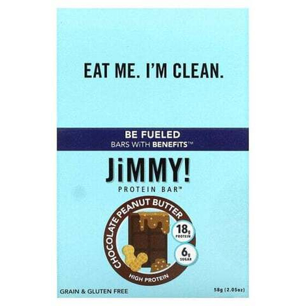 Протеиновые батончики и перекусы JiMMY!, Be Fueled Bars With Benefits, шоколадно-арахисовая паста, 12 протеиновых батончиков, 58 г (2,05)