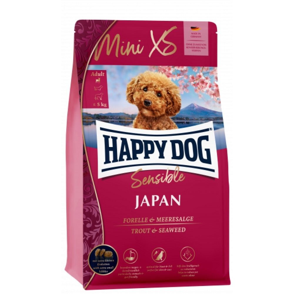 Happy Dog Sensible Mini XS Japan - корм для собак мелких пород (до 5 кг) с пищевой аллергией и кормовой непереносимостью с курицей и рыбой