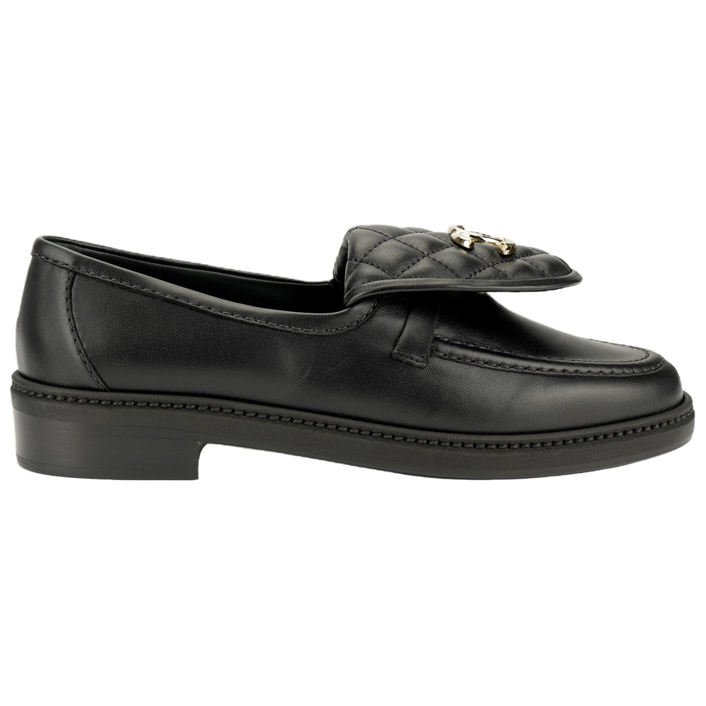 CHANEL Quilted Tab Loafers Black Leather