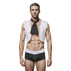 Мужской костюм "Синдбад" 3 в 1: черные хипсы с вырезом, жилетка и галстук LaBlinque LB15737