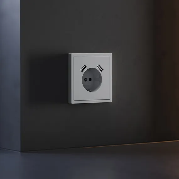 Накладка для розетки с заземлением и защитными шторками, с USB A+A, S70 (серый) vls000916