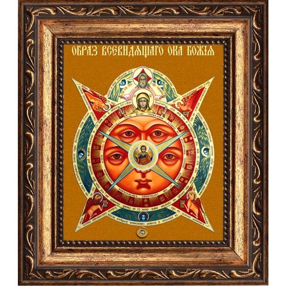 Всевидящее Око Божие. Икона Божьей Матери на холсте с мощевиком.