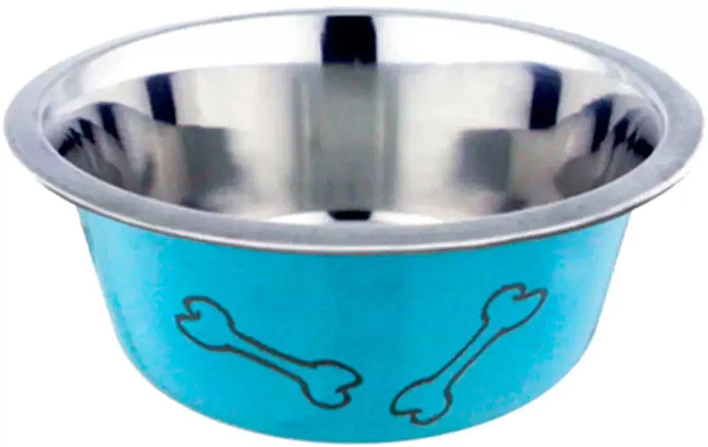 Миска Homepet Color  Косточки для животных, металлическая, голубая, 0.45 л