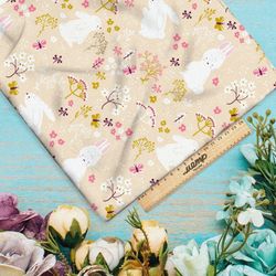 Ткань мембрана белые зайки в поле