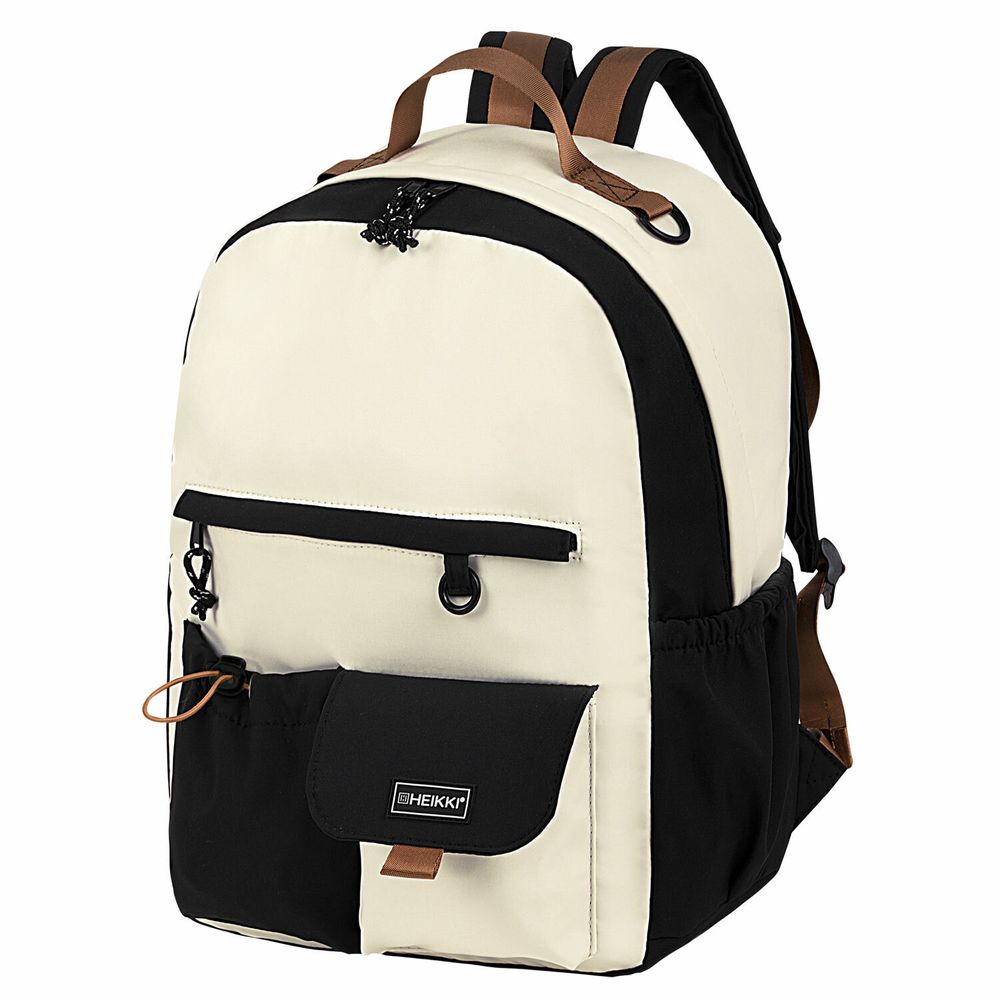 Рюкзак HEIKKI EDITION (ХЕЙКИ) универсальный, 6 карманов, бежевый/черный, 42х30х14 см, 272541