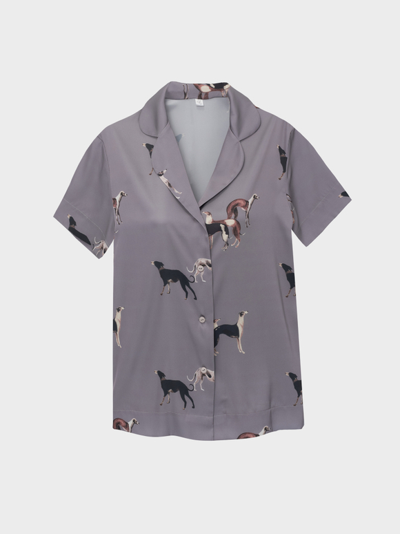 Шелковая блуза с борзыми серебро