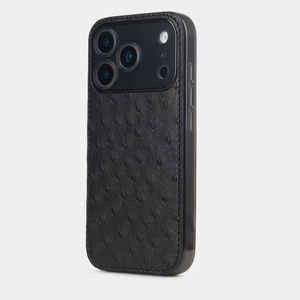 Чехол-накладка для iPhone 17 Pro из кожи страуса, черного цвета
