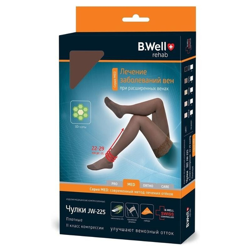 Чулки компрессионные плотные с ажурным верхом, 2 класс компрессии, MED JW-225  (Размер: 5, Цвет: черный)