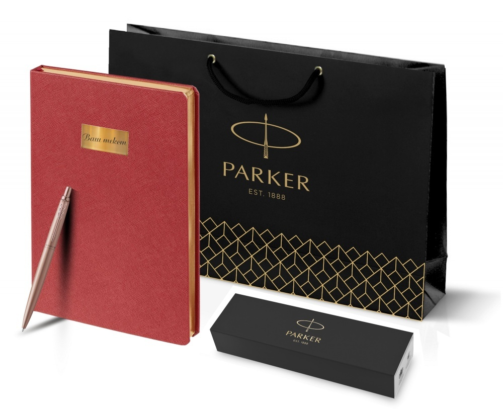 Подарочный набор: Jotter XL SE20 Monochrome в подарочной упаковке, цвет: Pink Gold, стержень Mblue и Ежедневник недатированный красный