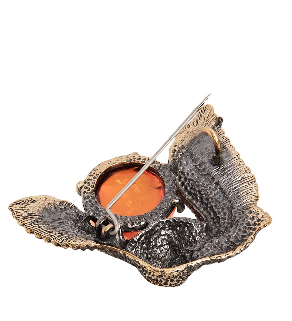 AM- 945 Брошь «Сова» (латунь, янтарь)