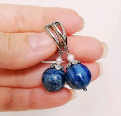 Серебряные серьги с лазуритом и жемчугом