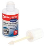 Корректирующая жидкость BRAUBERG "Premium", быстросохнущая, 20 мл, ЯРКО-БЕЛАЯ, с губкой, 224090