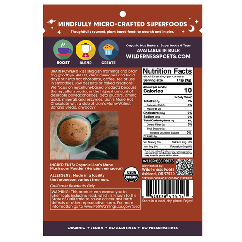 Wilderness Poets, порошок из органического ежовика гребенчатого, 99 г (3,5 унции)