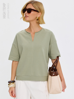 Плотная футболка из футера 2-нитки с V-вырезом HIGH TEMP