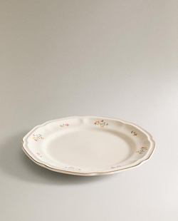 ZARA HOME ФАРФОРОВАЯ ДЕСЕРТНАЯ ТАРЕЛКА С УЗОРОМ, КРЕМОВЫЙ