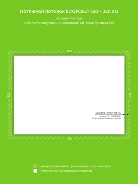 Матовый натяжной потолок 14.4 м2