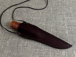 Якутский нож "Шейник" с кованым долом, рукоять карельская берёза