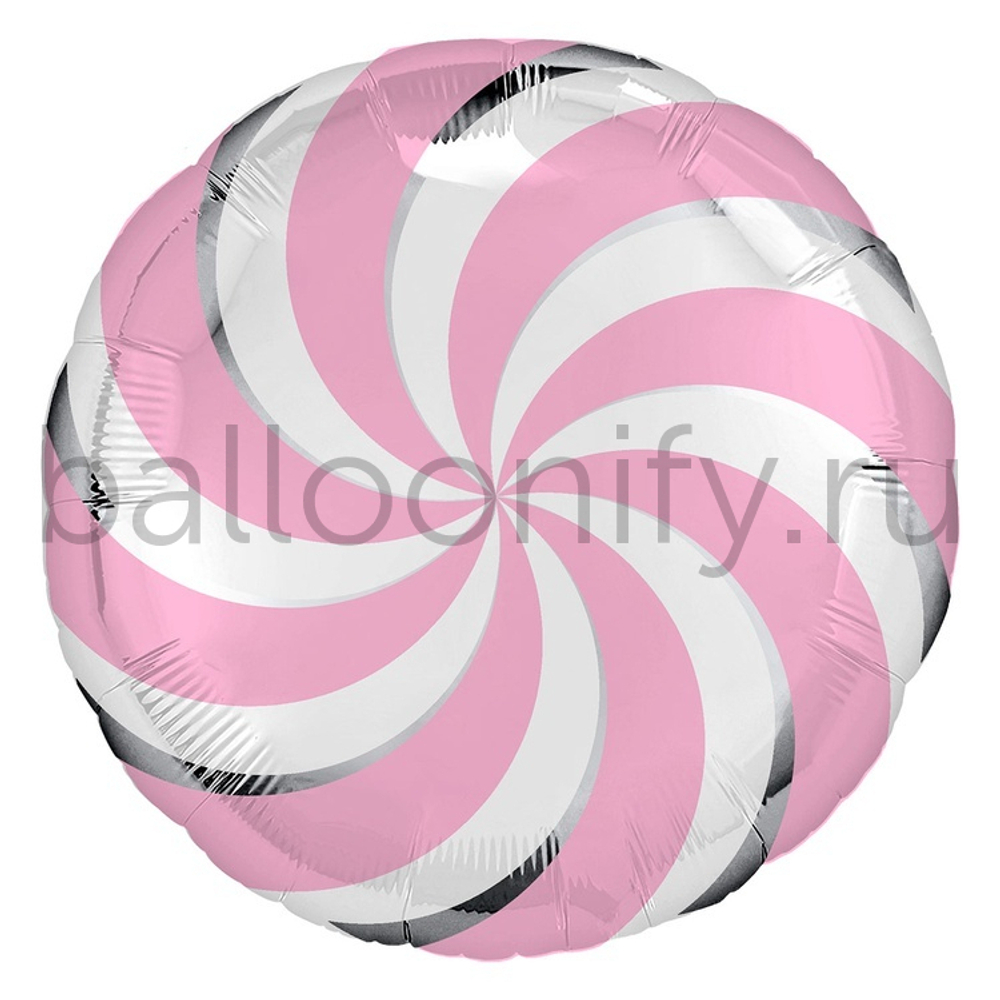 Фольгированная фигура, круг, Леденец розовый,18"/46СМ