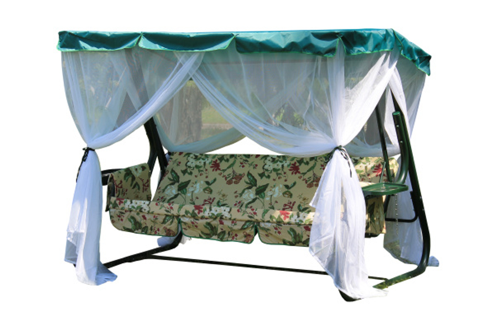 Качели садовые OLSA 3-х местные Родео-3(каркас зеленый, м/э бежевый рис.цветы)1 уп.