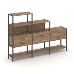 Shelf System Трехсекционный стеллаж четырех/трех/двухярусный с ящиками SN.STM-431 Дуб Табак/Металл А