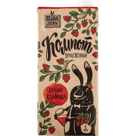 Компот процеженный Папа Заяц спелая клубника 1 л