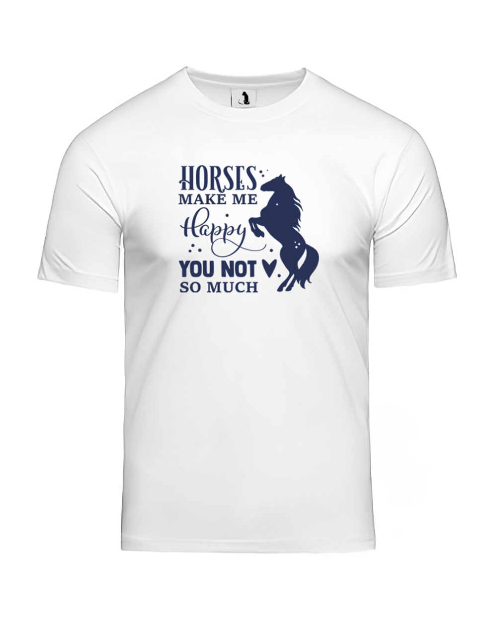 Футболка Horses make me happy unisex белая с синим рисунком