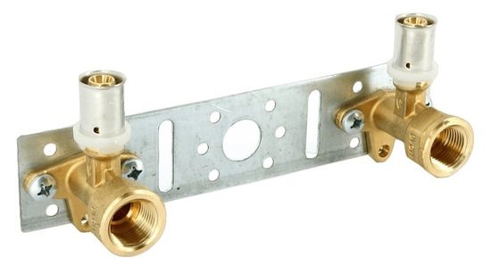 Водорозетка пресс Uni-Fitt В 20x1/2" двойная на планке для металлопластиковых труб фитинг 712G7200