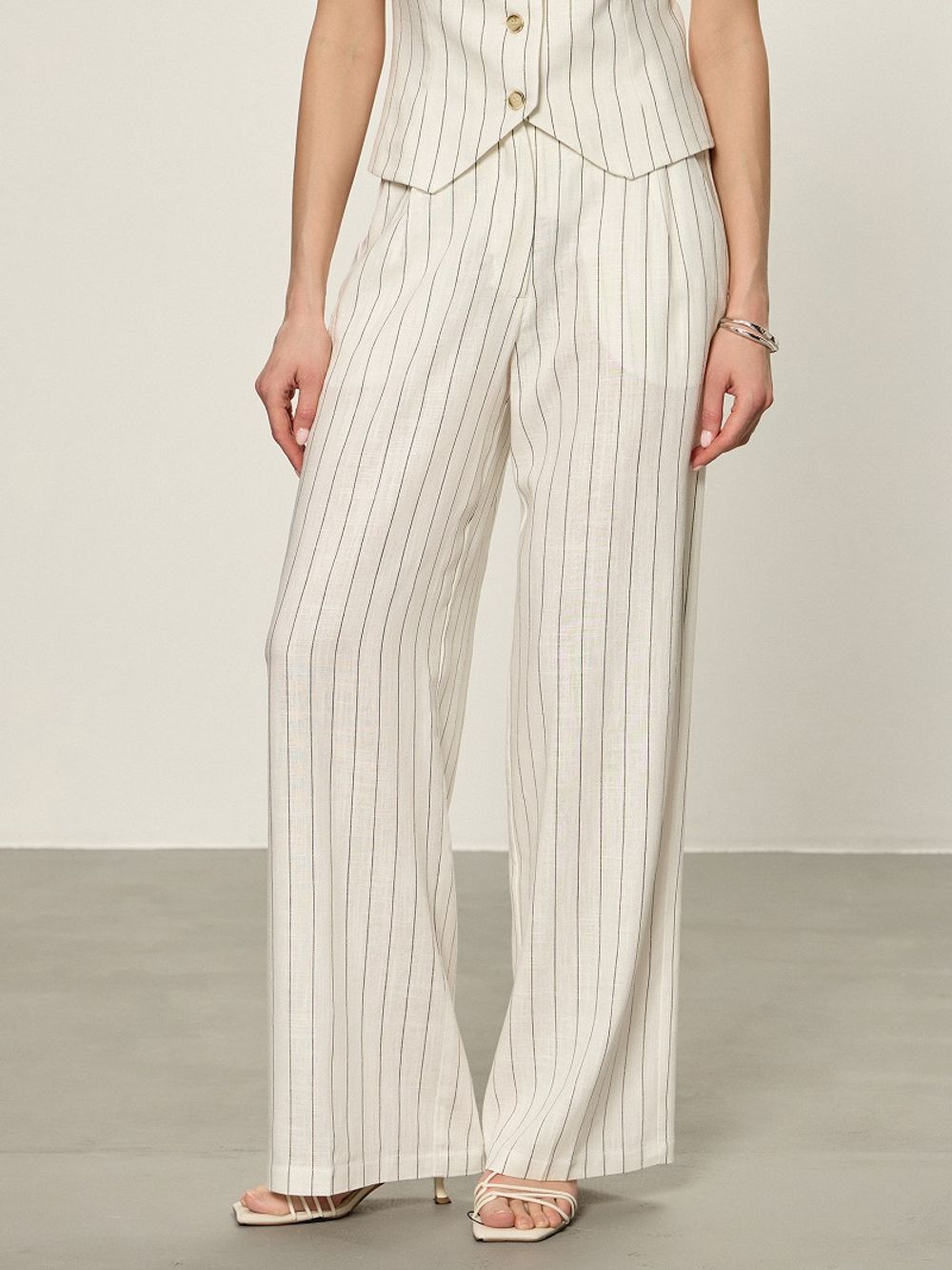 Брюки Палаццо на молнии полоска ЛЁН (Размер 42)