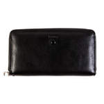Стильный чёрный женский кошелёк из из искусственной кожи с 3 большими отделениями и 1 на молнии, снимаемым ремешоком на запястье, 12 отделениями для пластиковых карт и 2 дополнительными кармашками под купюры или документы CS928-26А