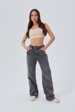 Кроп топ на бретелях из хлопка цвета беж