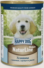 Консервы для щенков с Телятиной, печенью, сердцем и рисом, 410г Happy Dog Natur Line