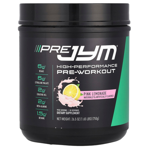 JYM Supplement Science, Pre JYM, высокоэффективное средство перед тренировкой, розовый лимонад, 750 г (1,65 фунта)