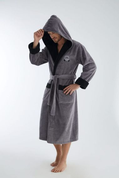 Халат мужской с капюшоном 1345 серый Nusa Турция