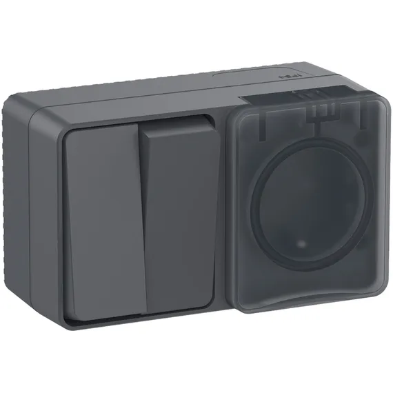 Блок ОП AtlasDesign PROFI IP54 (розетка 1-м 16А заземл. защ. шторки + 2-кл. выключатель 10А) антрацит SE ATN544074