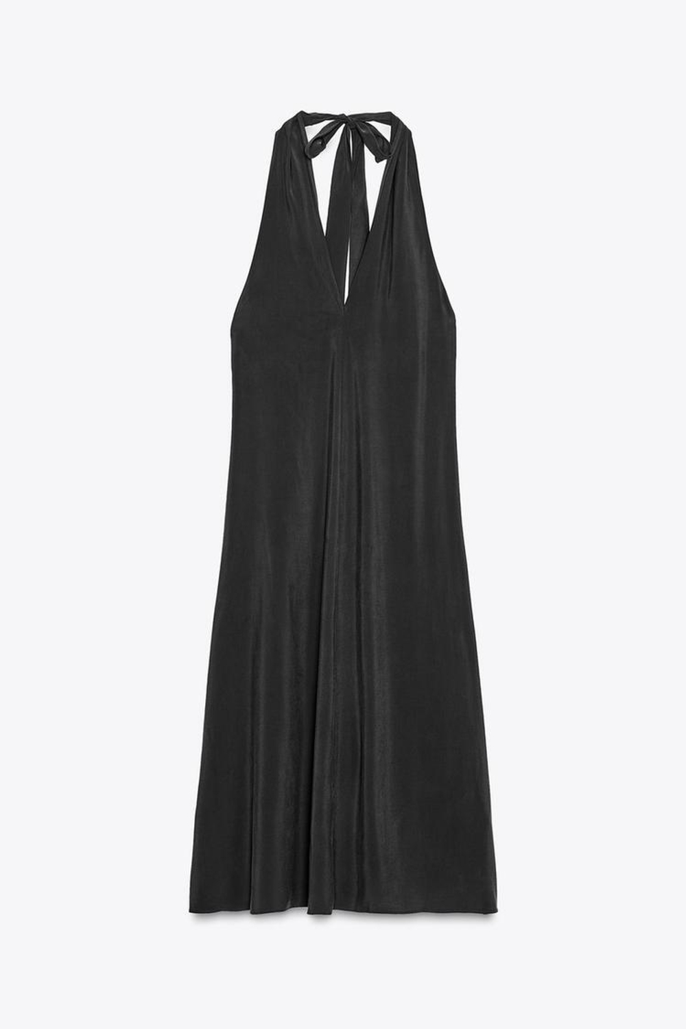 ZARA ПЛАТЬЕ МИДИ С ГОРЛОВИНОЙ ХАЛТЕР И ЗАВЯЗКАМИ, ЧЕРНЫЙ