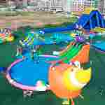 Надувной аквапарк с бассейном и горками «Морская ракушка», 25×25×9 м