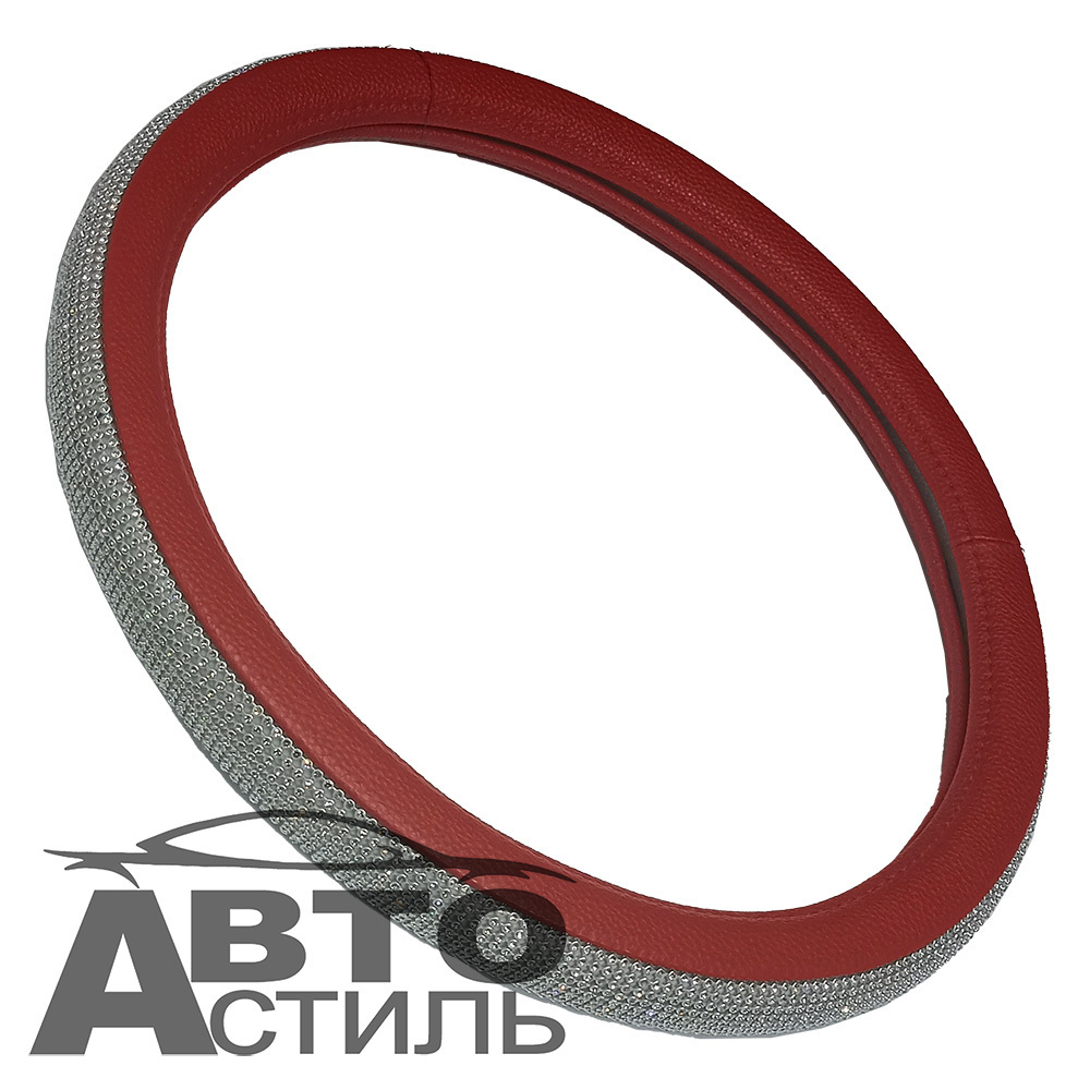 Оплетка на руль круглая Coolpart DIAMOND 50 (37*38) к/з красный/белый СТРАЗЫ A268RD-WT