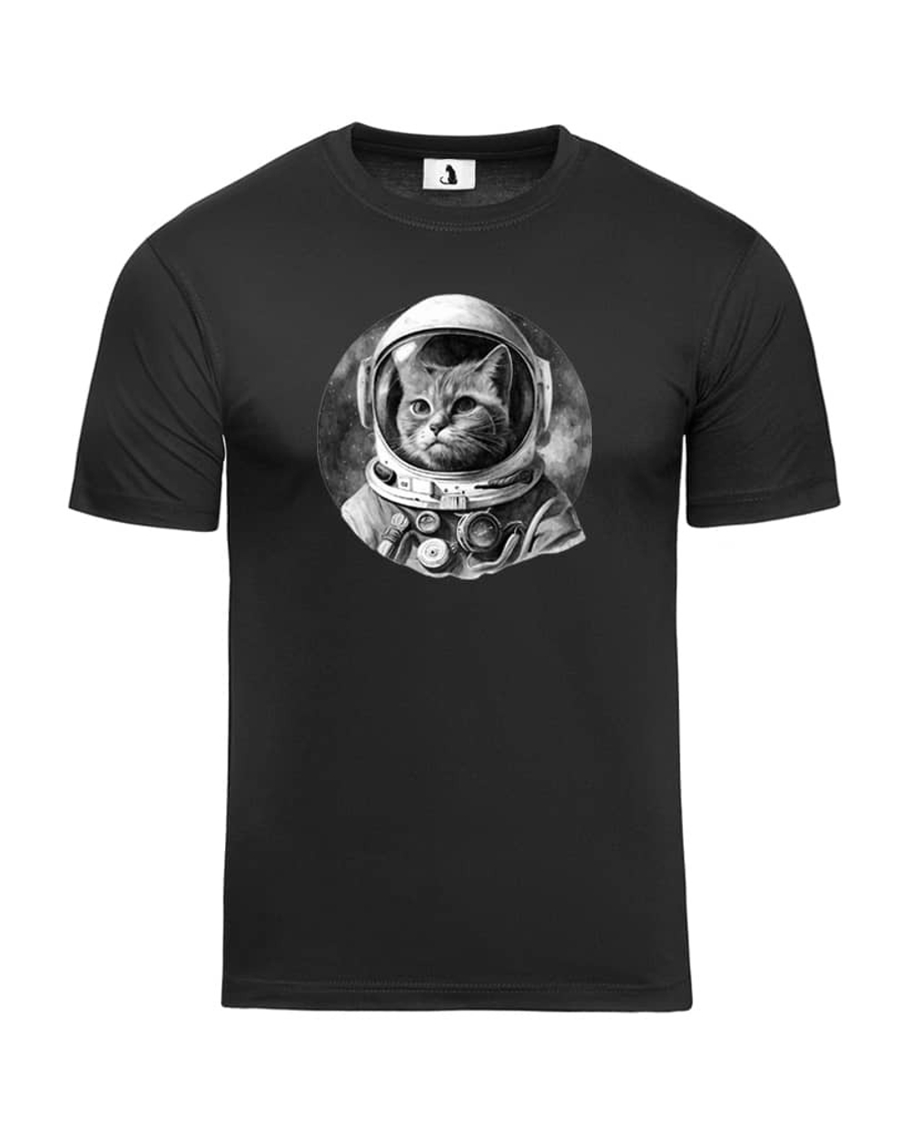 Футболка с котом-космонавтом классическая прямая черная