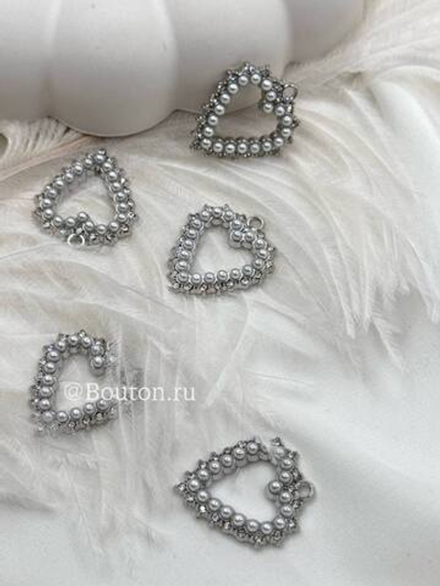 Подвеска серебристая "Сердце" с жемчугом