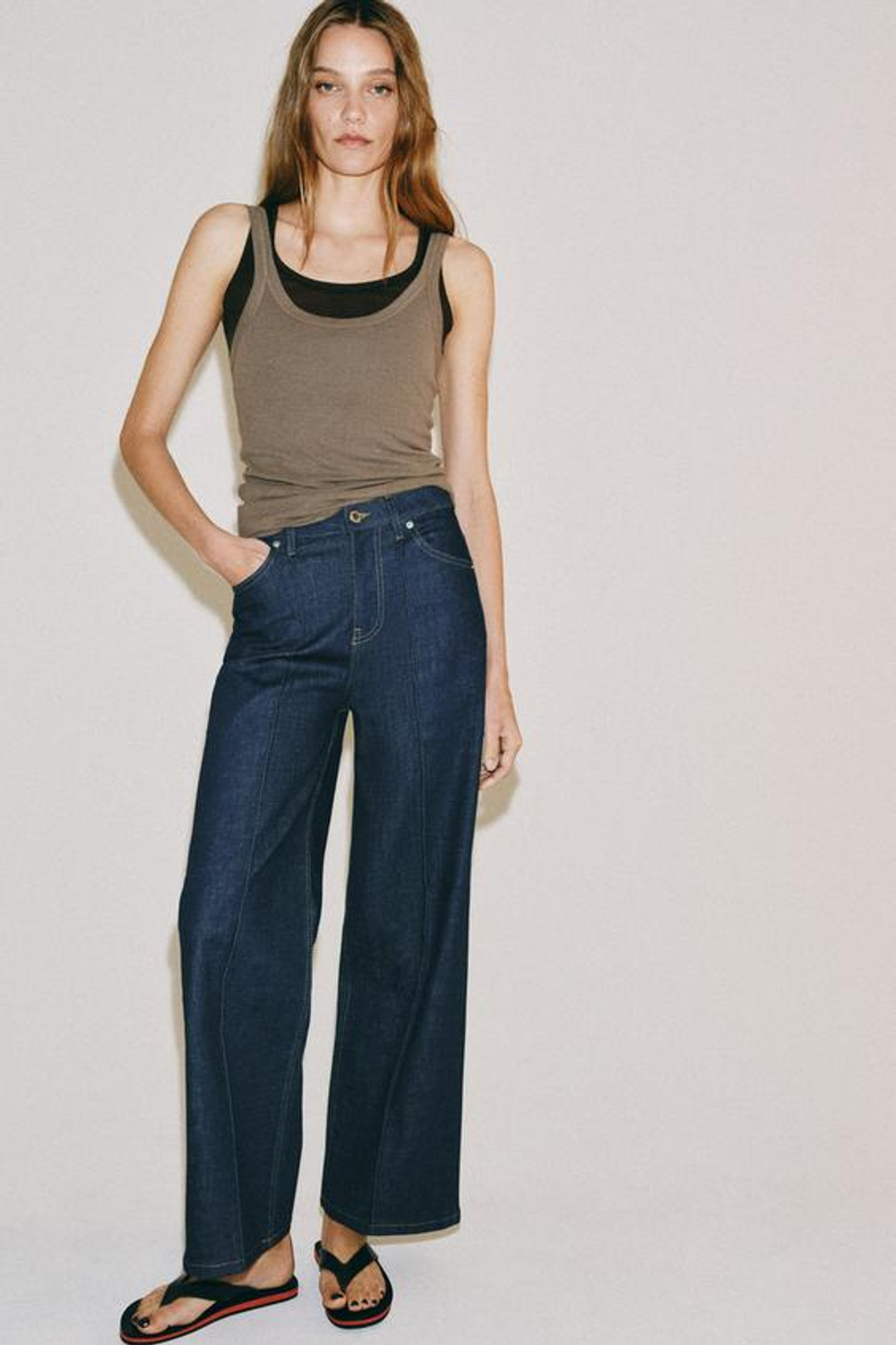 ZARA ДЖИНСЫ WIDE LEG С ВЫСОКОЙ ПОСАДКОЙ — ZW COLLECTION, СИНИЙ