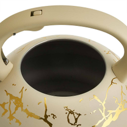 Чайник 3 л из нержавеющей стали со свистком, индукционное дно ALPENKOK AK-541 бежевый с золотом, ручка бежевый