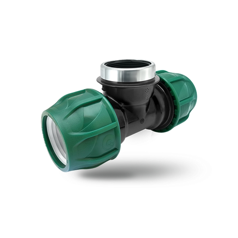 Тройник ПЭ с внутр. труб. резьбой 32х1 1/4''х32 (обж.) POELSAN GREEN