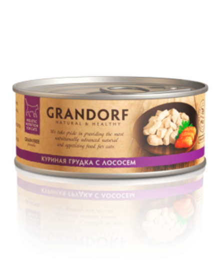 Grandorf 70г Влажный корм для кошек Chicken & Salmon, беззерновой, куриная грудка с лососем