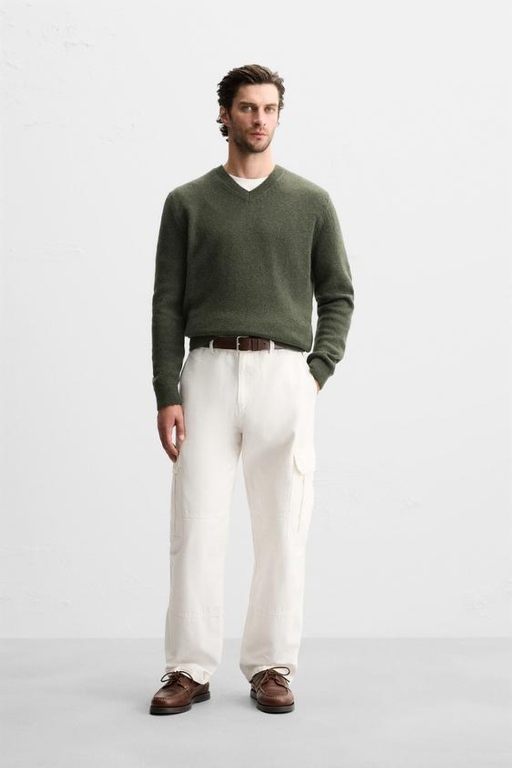 ZARA СВИТЕР ИЗ СМЕСОВОЙ ШЕРСТИ, СУХАЯ ЗЕЛЕНЬ