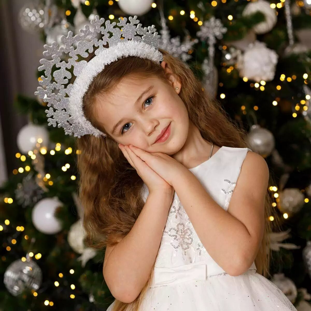 Ободок Снежинка резная серебро блеск