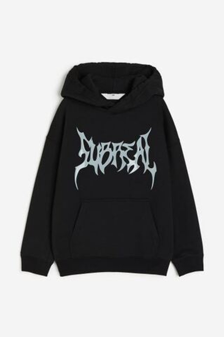 H&M Толстовка с надписью и капюшоном, черный