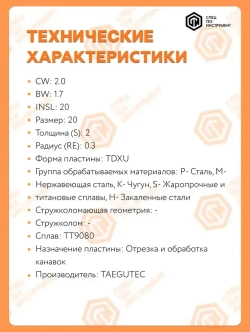 Пластина TDXU 2E-0.3 TT9080 TAEGUTEC 1 штука СпецТехИнструмент